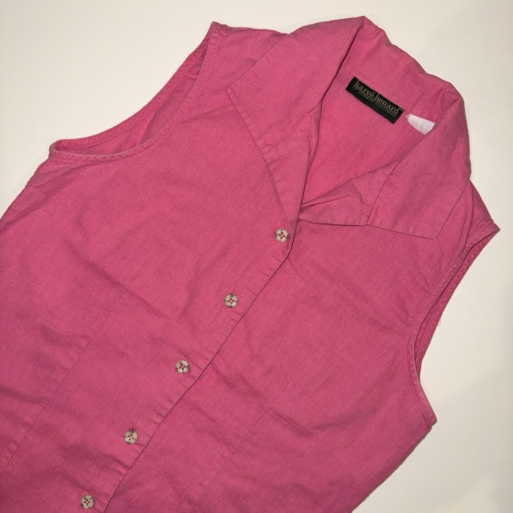 Harve Benard By Benard Holtzman Pink Linen Vest Blouse Button Front Sleeveless M